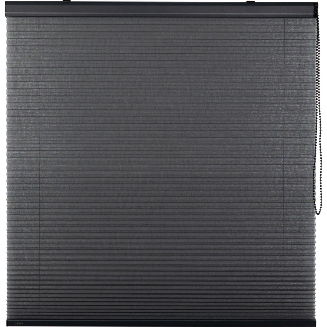 Verano® duo plissegordijn | Stof: 72.0323 Antracietgrijs gemêleerd Fulltone transparant | Bovenbak en onderlat: Antracietgrijs structuurlak | Bediening: Standaard met ketting