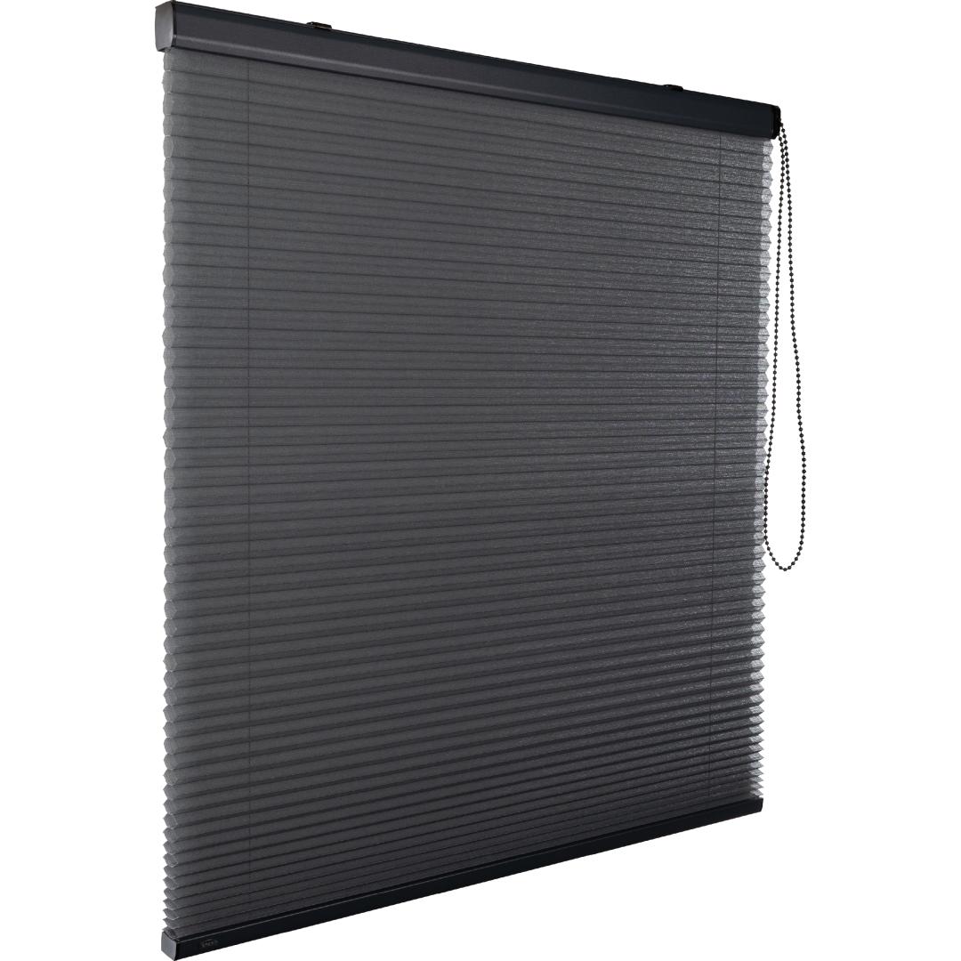 Verano® duo plissegordijn | Stof: 72.0323 Antracietgrijs gemêleerd Fulltone transparant | Bovenbak en onderlat: Antracietgrijs structuurlak | Bediening: Standaard met ketting