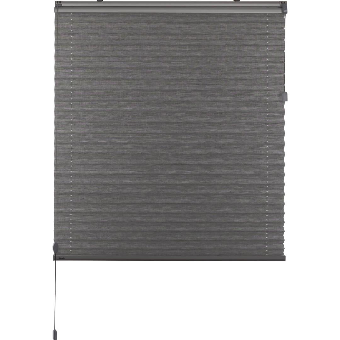 Verano plisségordijn: Stof: 72.0184 Kiezelgroen | Bovenbak en onderlat: Zilver | Bediening: Top Down Bottom up met trekkoord