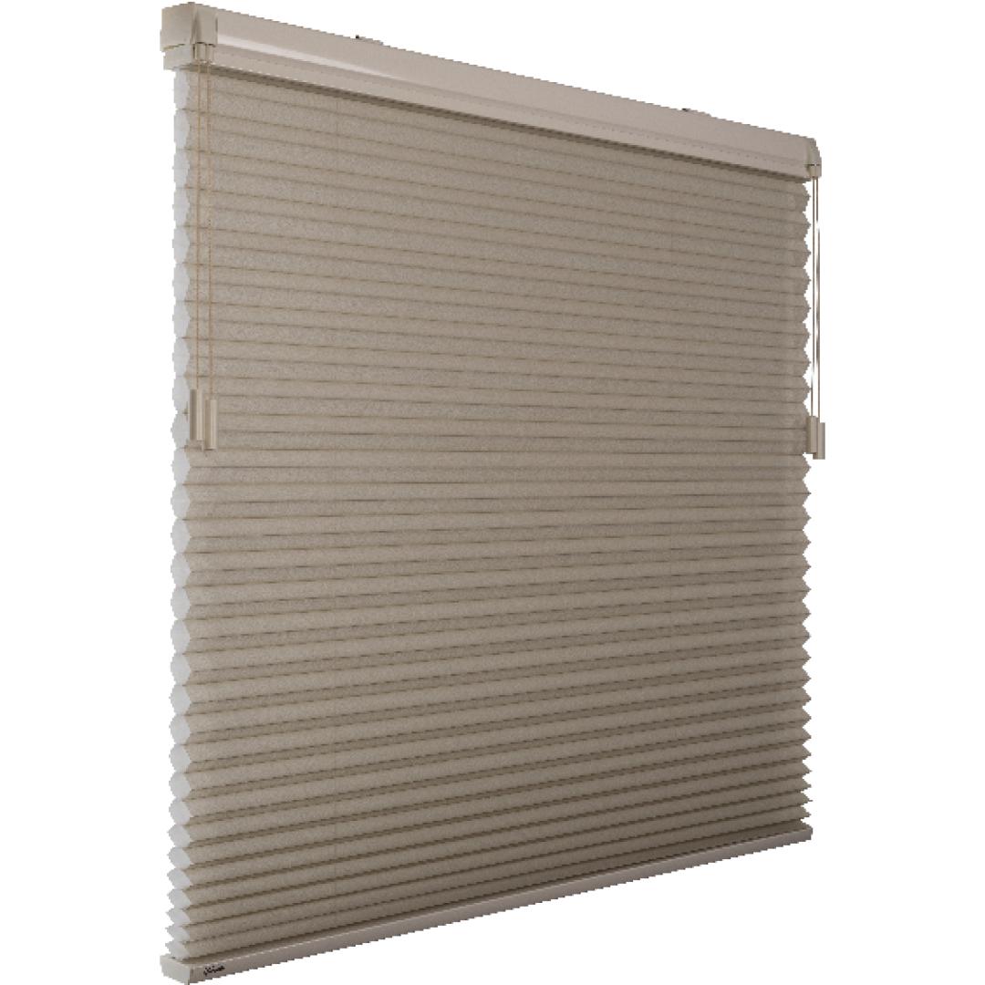 Verano duo plisségordijn XL | Stofkleur: Lattebruin 72.4505 45 mm | Systeemkleur: Gebroken wit | Bediening: EasyPull met kunststof koordknop