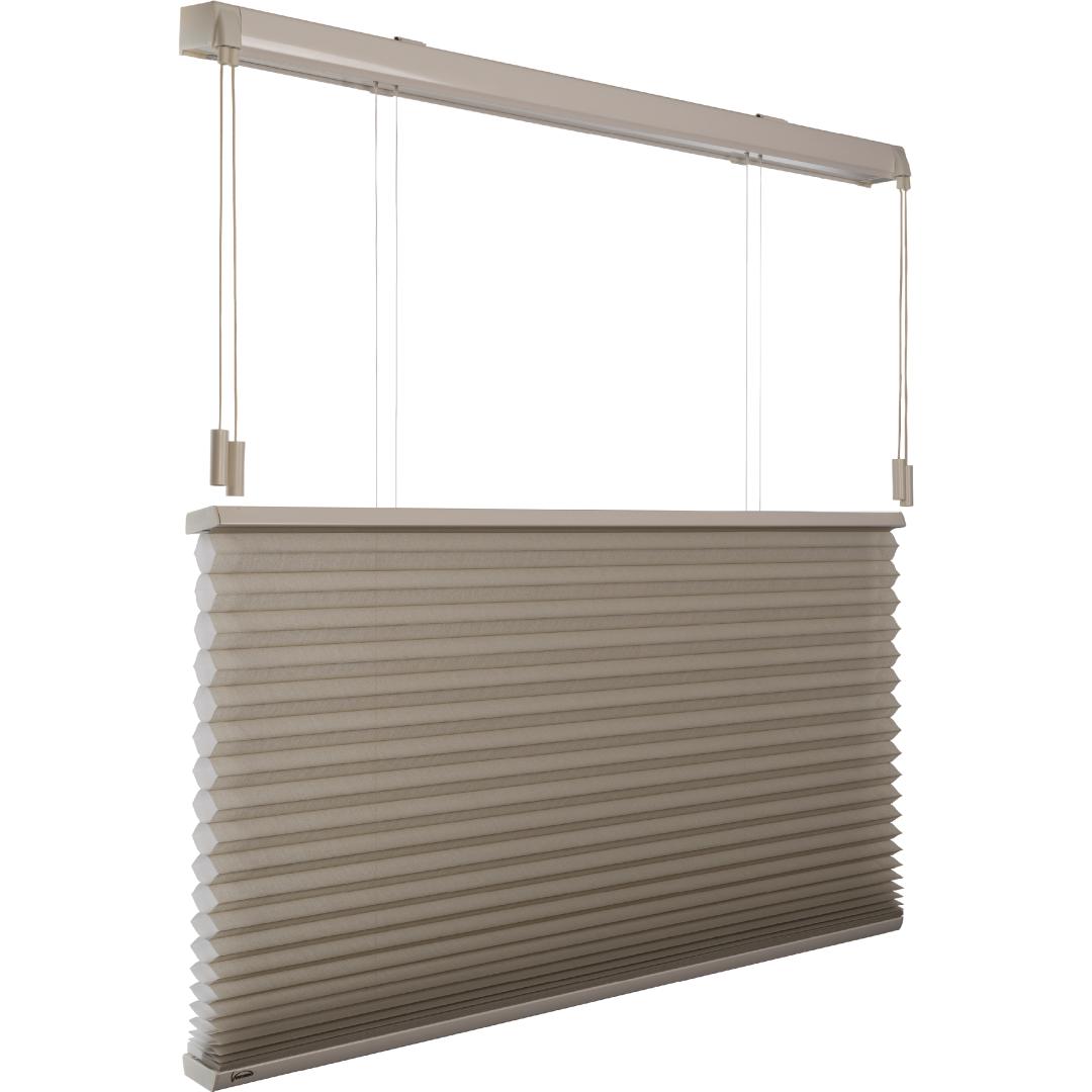 Verano duo plisségordijn XL | Stofkleur: Lattebruin 72.4505 45 mm | Systeemkleur: Gebroken wit | Bediening: EasyPull met kunststof koordknop