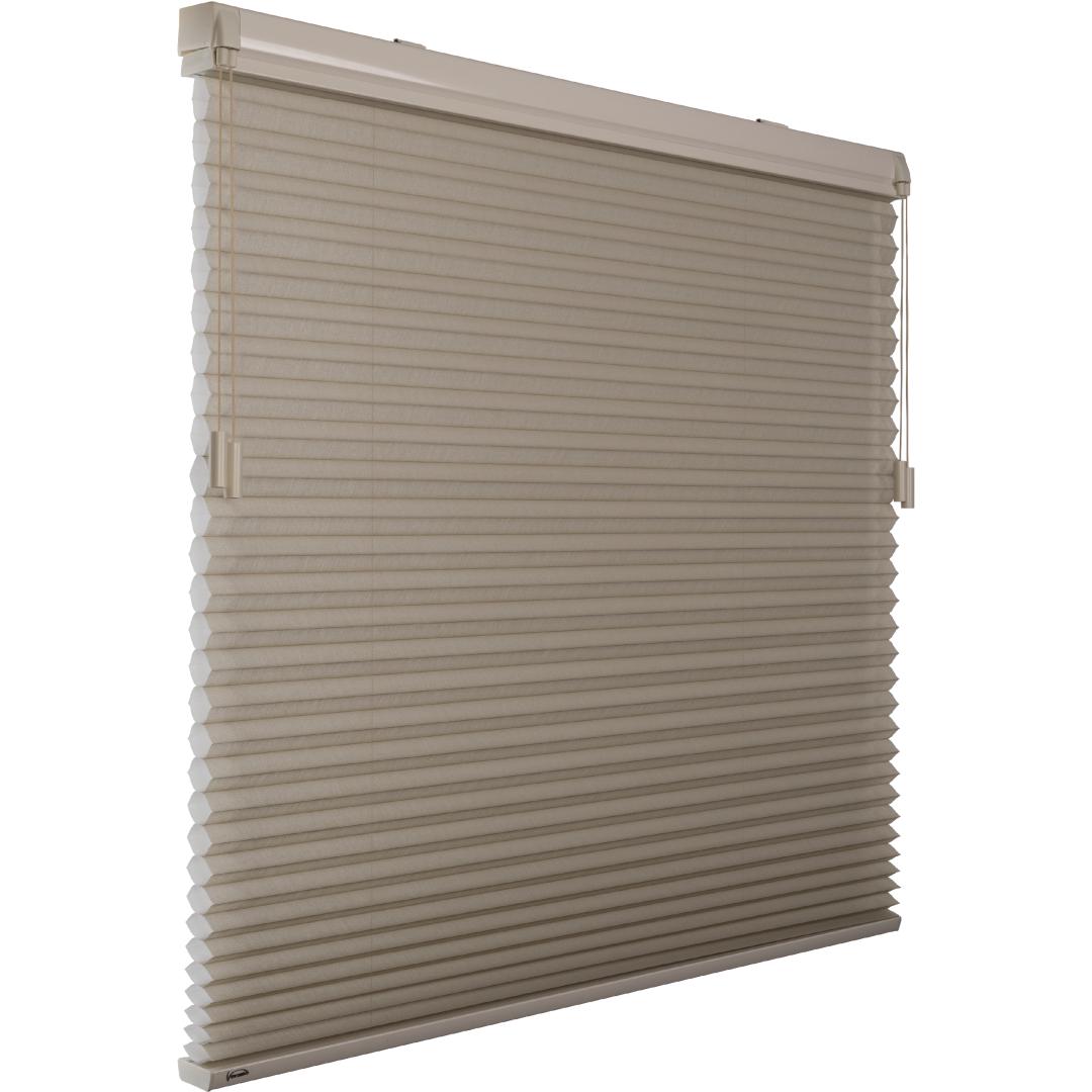 Verano duo plisségordijn XL | Stofkleur: Lattebruin 72.4505 45 mm | Systeemkleur: Gebroken wit | Bediening: EasyPull met kunststof koordknop