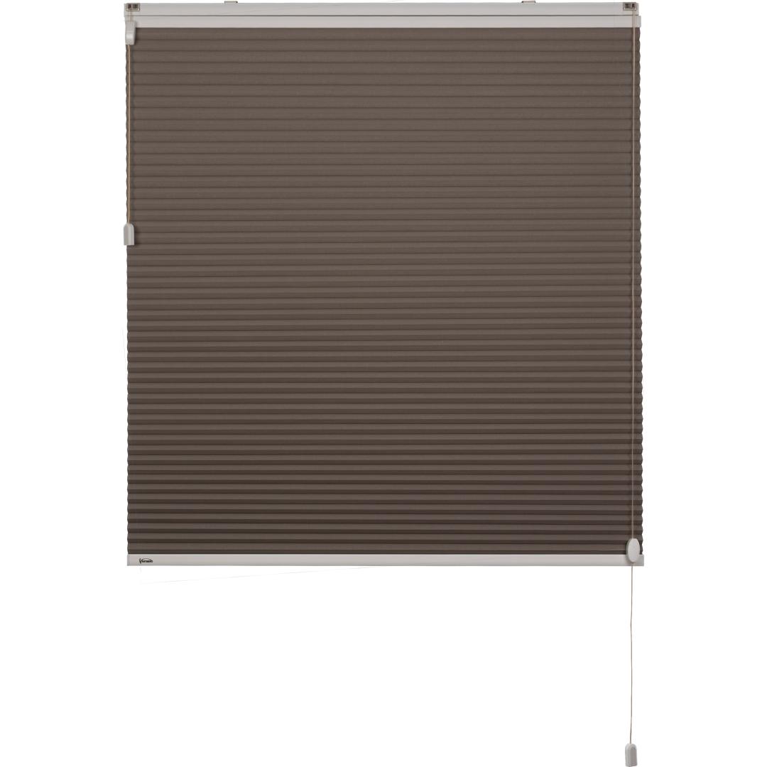 Verano duo plisségordijn | Stof: 72.3307 Truffelbruin | Bovenbak en onderlat: Wit structuur | Bediening: Trekkoord | Type: Top Down Bottom Up