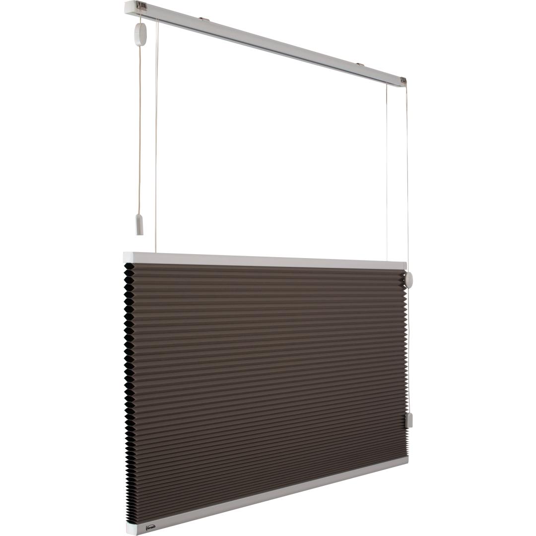 Verano duo plisségordijn | Stof: 72.3307 Truffelbruin | Bovenbak en onderlat: Wit structuur | Bediening: Trekkoord | Type: Top Down Bottom Up
