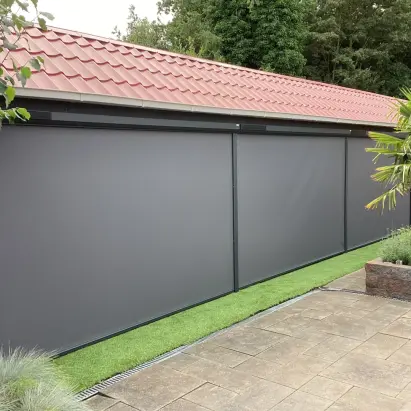 3x Solano Ritsscreen Standaard met huismerk solar bediening | Profielkleur: Antraciet structuurlak RAL 7S16 | Doekkleur: Grijs zwart 108118