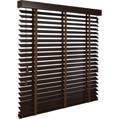 Solano premium houten jaloezie 50 mm | lamelkleur: 6020 walnoot met nerf | ladderband: 6251 visgraat kaneelbruin