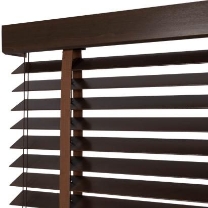 Solano premium houten jaloezie 50 mm | lamelkleur: 6020 walnoot met nerf | ladderband: 6251 visgraat kaneelbruin
