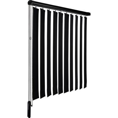 Solano stoffen lamelgordijn 89 mm | Stofkleur: Zwart 3414 Verduisterend | Handbediend metalen ketting | Systeemkleur: Zwart | Ingesealde bodemplaat zonder verbindingsketting