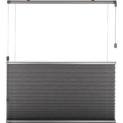 Verano plisségordijn: Stof: 72.0184 Kiezelgroen | Bovenbak en onderlat: Zilver | Bediening: Top Down Bottom up met trekkoord