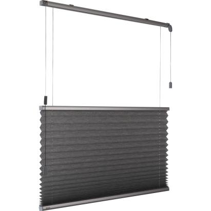 Verano plisségordijn: Stof: 72.0184 Kiezelgroen | Bovenbak en onderlat: Zilver | Bediening: Top Down Bottom up met trekkoord