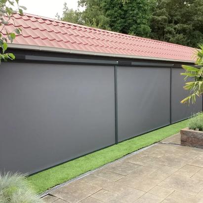 3x Solano Ritsscreen Standaard met huismerk solar bediening | Profielkleur: Antraciet structuurlak RAL 7S16 | Doekkleur: Grijs zwart 108118