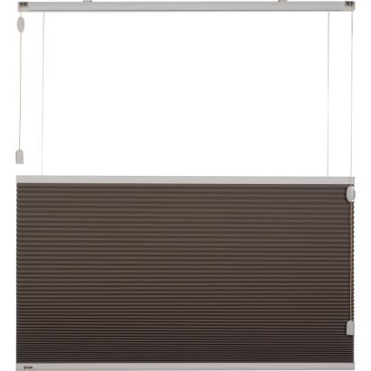 Verano duo plisségordijn | Stof: 72.3307 Truffelbruin | Bovenbak en onderlat: Wit structuur | Bediening: Trekkoord | Type: Top Down Bottom Up