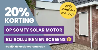 20% korting op somfy solar motor bij SCREENS en rolluiken (juni)